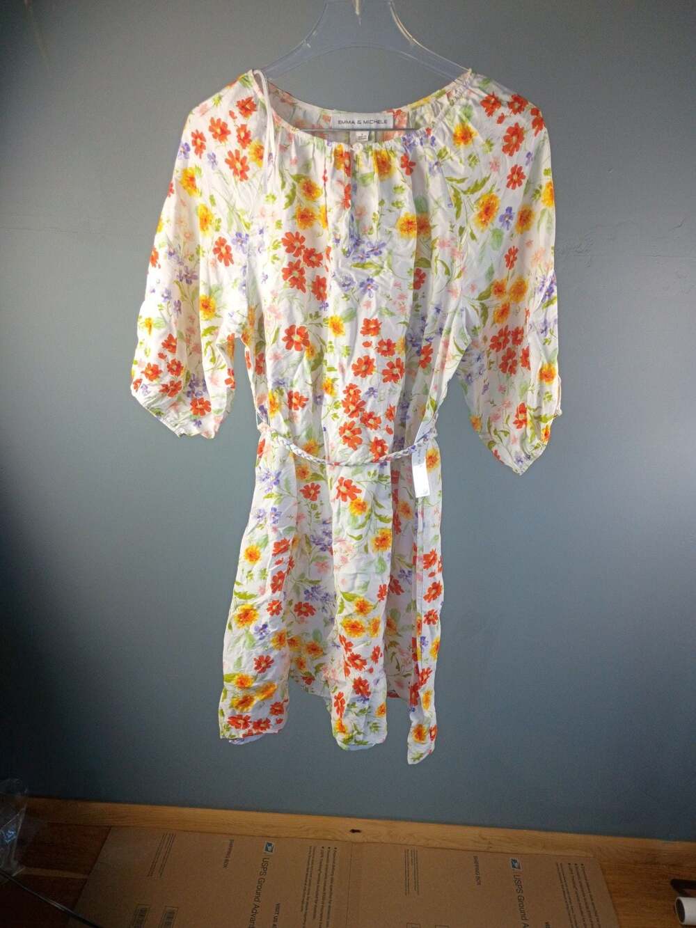 Emma & Michele Floral Print Short Sleeve Belted Dress